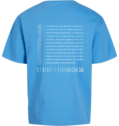 Qualitätslabel Oversize T-Shirt Azurblau – Rückansicht – Genius Teutonicum