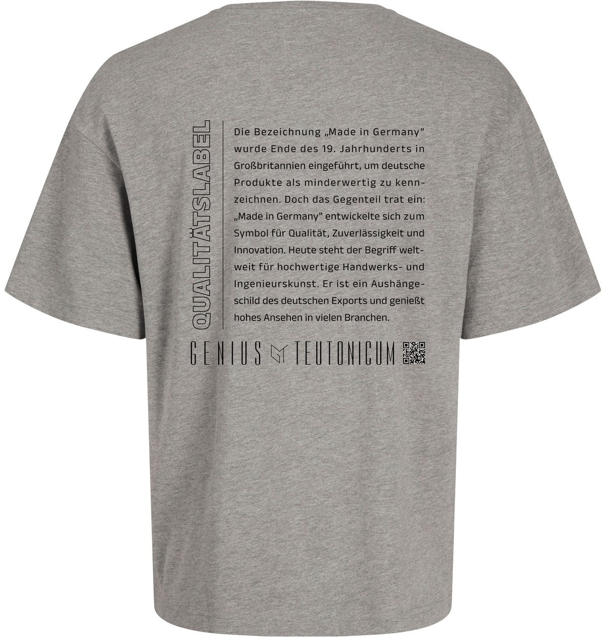 Qualitätslabel Oversize T-Shirt Hellgrau meliert – Rückansicht – Genius Teutonicum
