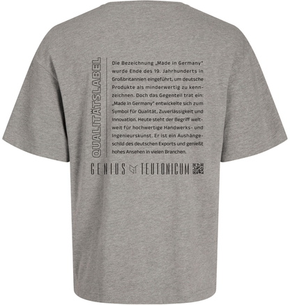 Qualitätslabel Oversize T-Shirt Hellgrau meliert – Rückansicht – Genius Teutonicum