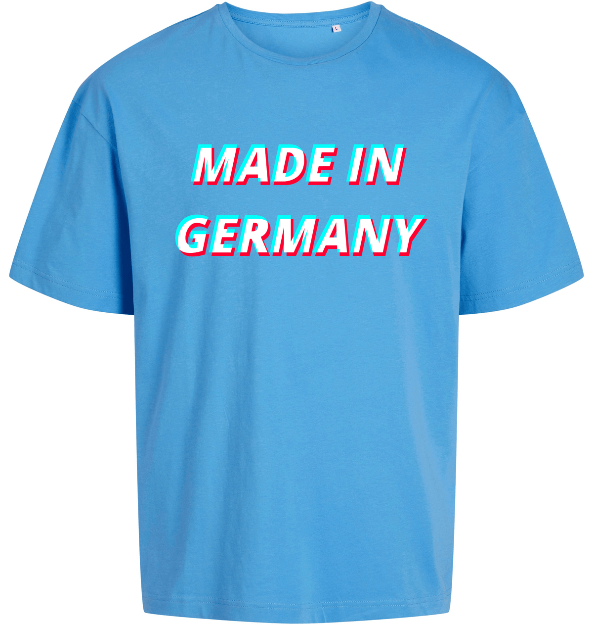 Qualitätslabel Oversize T-Shirt Azurblau – Vorderansicht – Genius Teutonicum